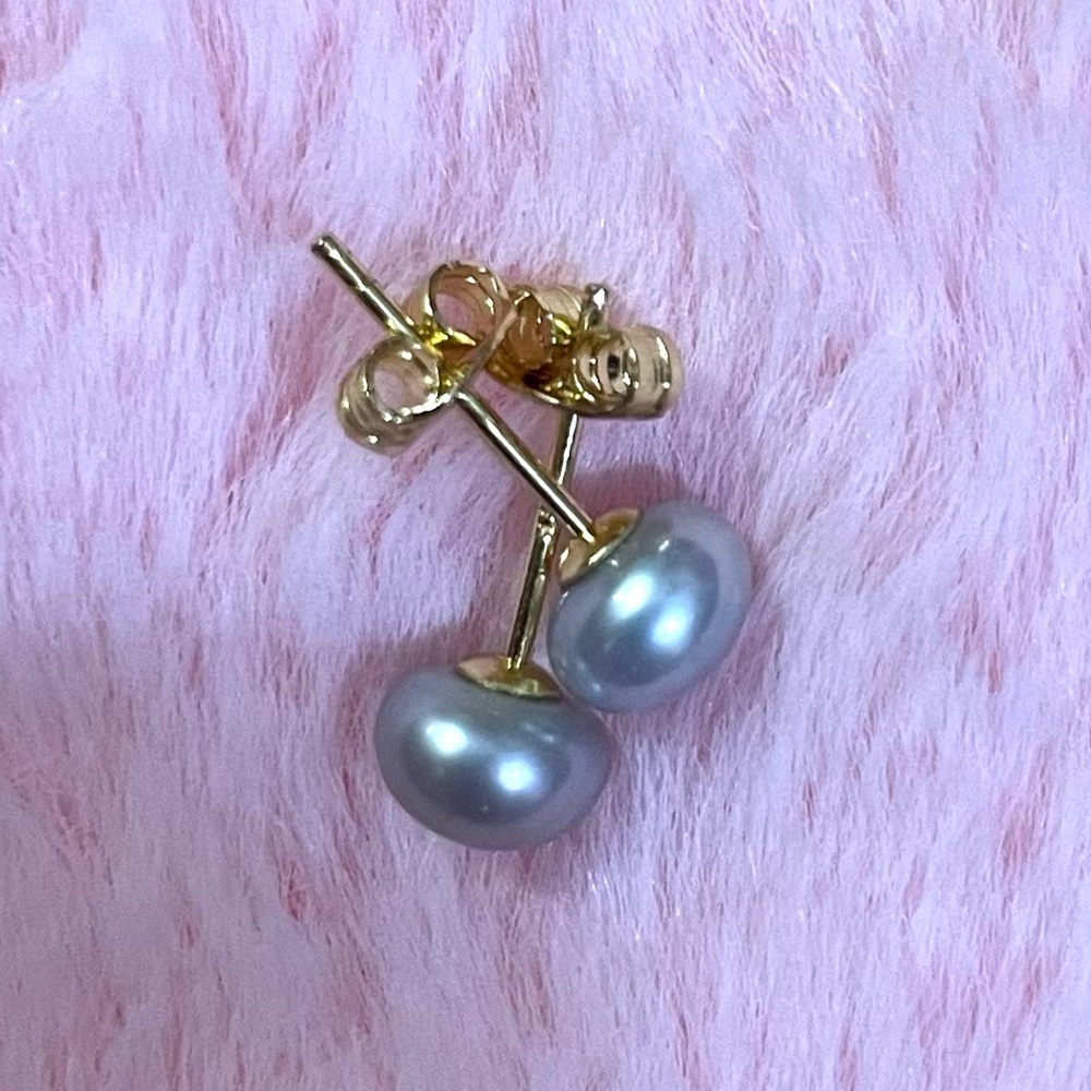 14K Yellow Gold Plated Natural South Sea Pearl Stud Earrings 6-7 mm